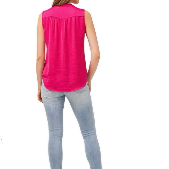 Vince Camuto Rumpled Satin Sleeveless V Neck Blouse XL Hot Pink - Picture 7 of 7